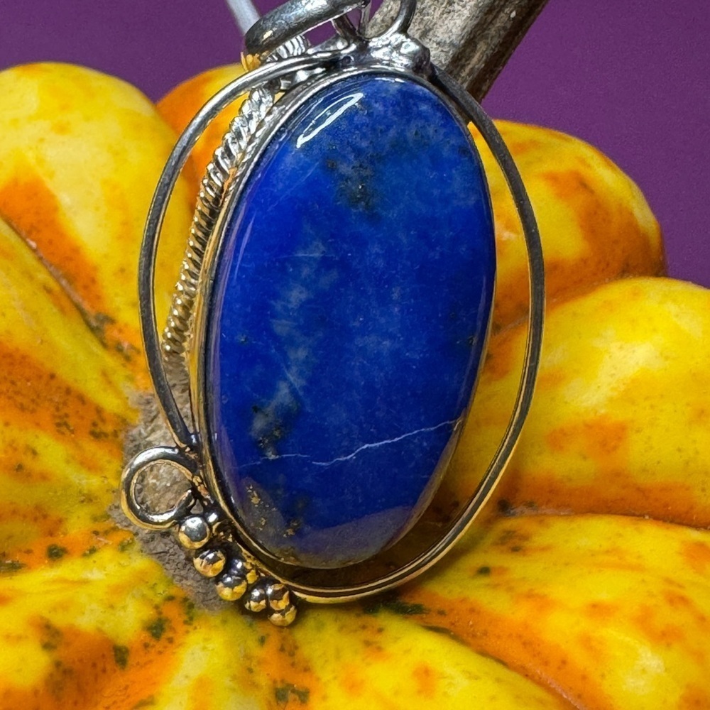Stunning Lapis Lazuli 925 Silver Plated Necklace 18"